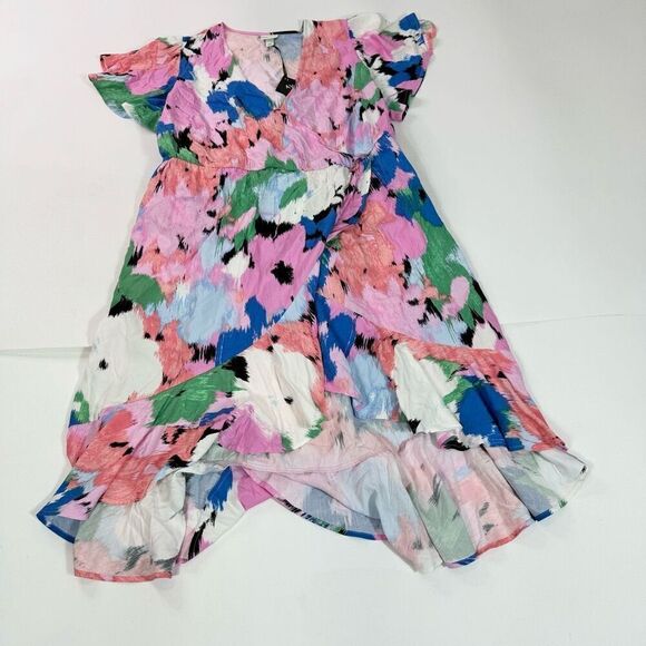 Ava & Viv Dress Womens 3X Floral Ruffled Cap Sleeve Wrap Midi NWT feminine - Picture 1 of 8
